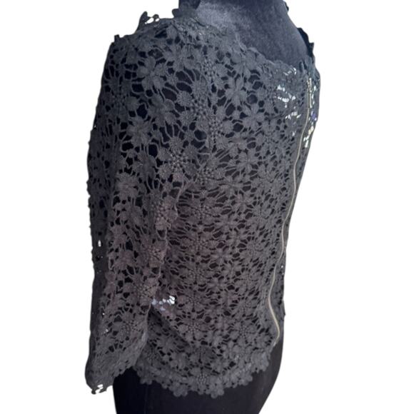 117.JOIE | NWT Joie Women's Elvia D Lace 3/4 Sleeve Caviar Zippered Top XS $328 - Picture 5 of 9